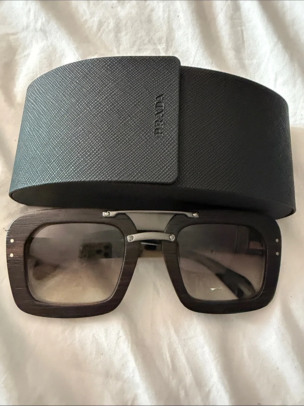 Prada Dark Wood-Tone Square Sunglasses with Gradient Lenses
